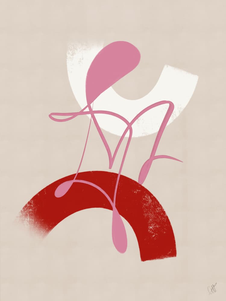 Flowing Red Pink Abstract by Anne-Marie Volfova — canvas wall art