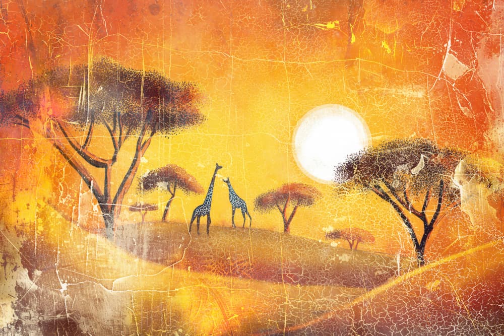 African Sunset Giraffes by Rafal Kulik — canvas wall art