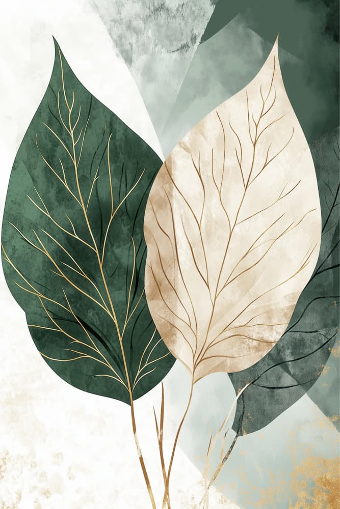 Golden Botanical Leaves by Sally Ann Moss — canvas wall art