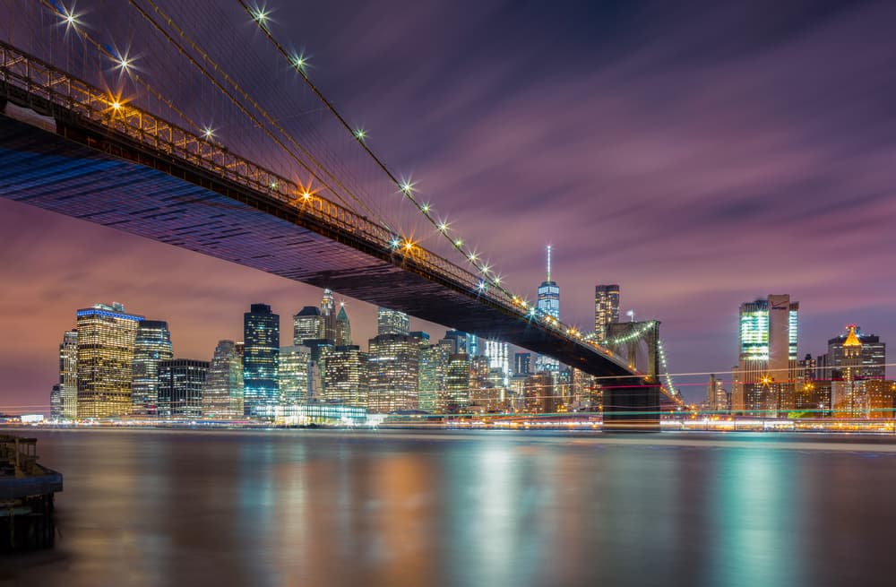 Brooklyn Bridge Night Skyline by Michael Zheng — canvas wall art