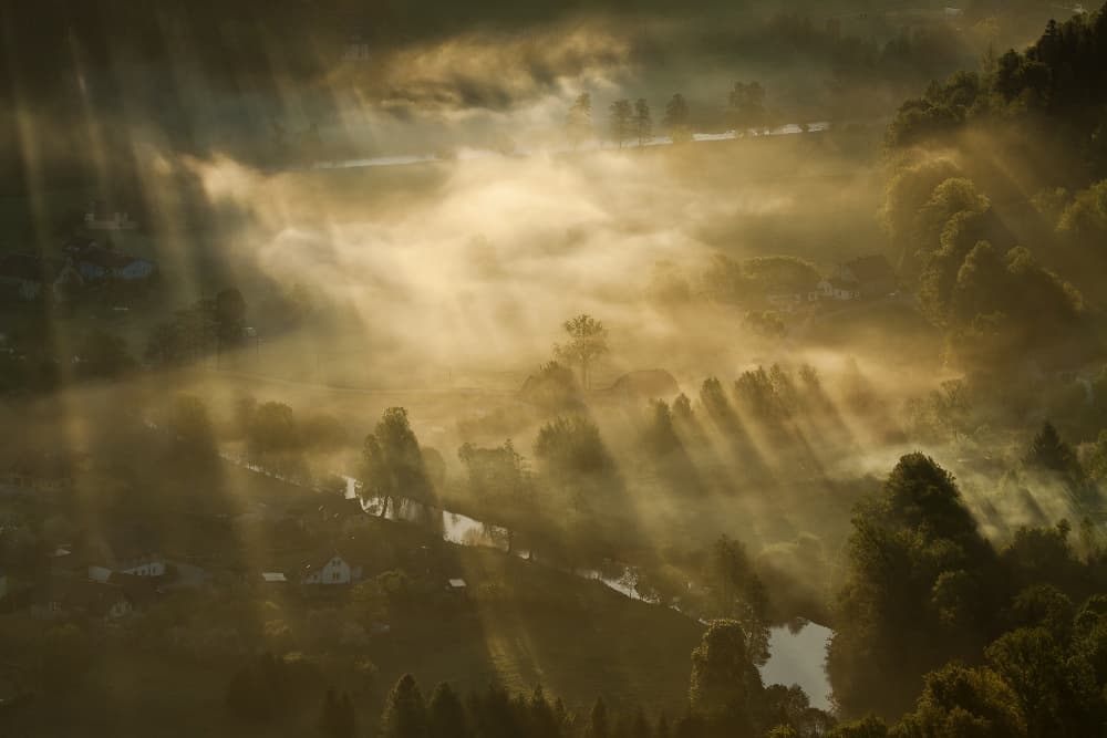 Misty Valley Sunbeams by Izabela Laszewska-Mitrega / Darek Mitręga — canvas wall art