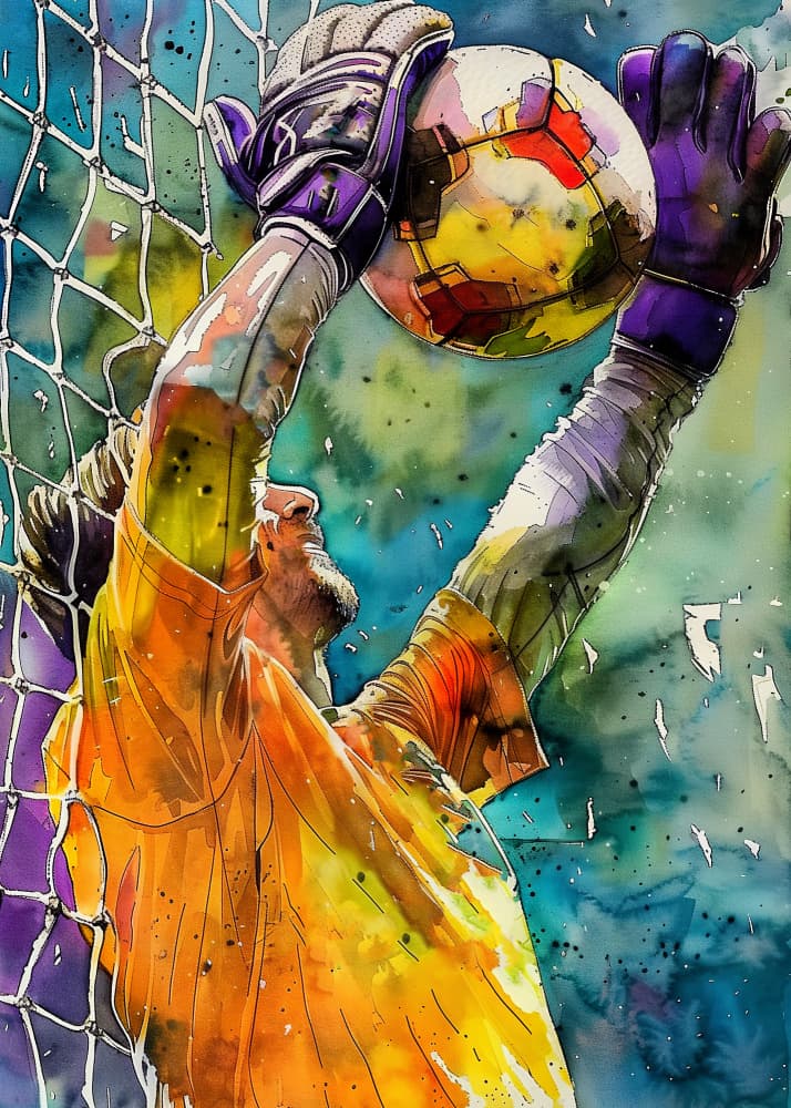 Vibrant Goalkeeper Save by Justyna Jaszke — canvas wall art