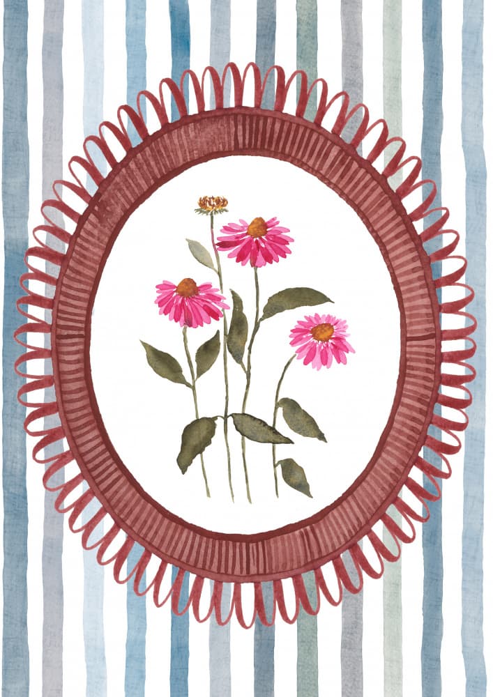 Pink Flowers Oval Frame by Suchi Deb — canvas wall art