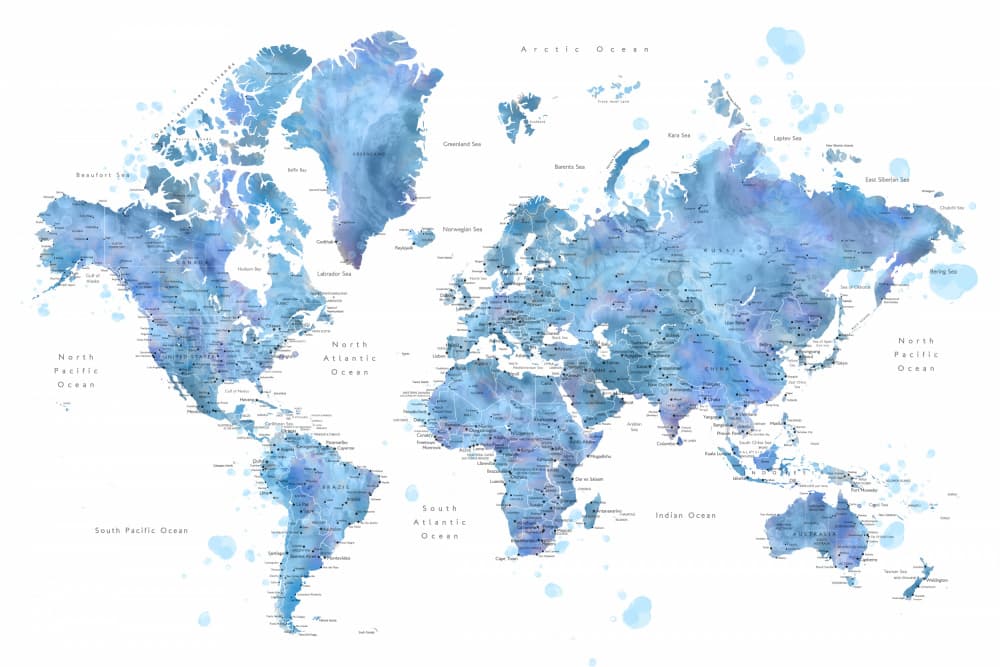 Abstract Blue World Map by Rosana Laiz Blursbyai — canvas wall art
