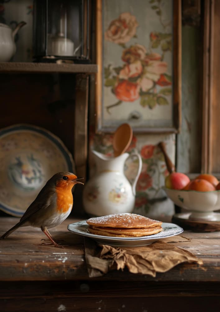 Robin and Pancakes by Niky Rahner — canvas wall art