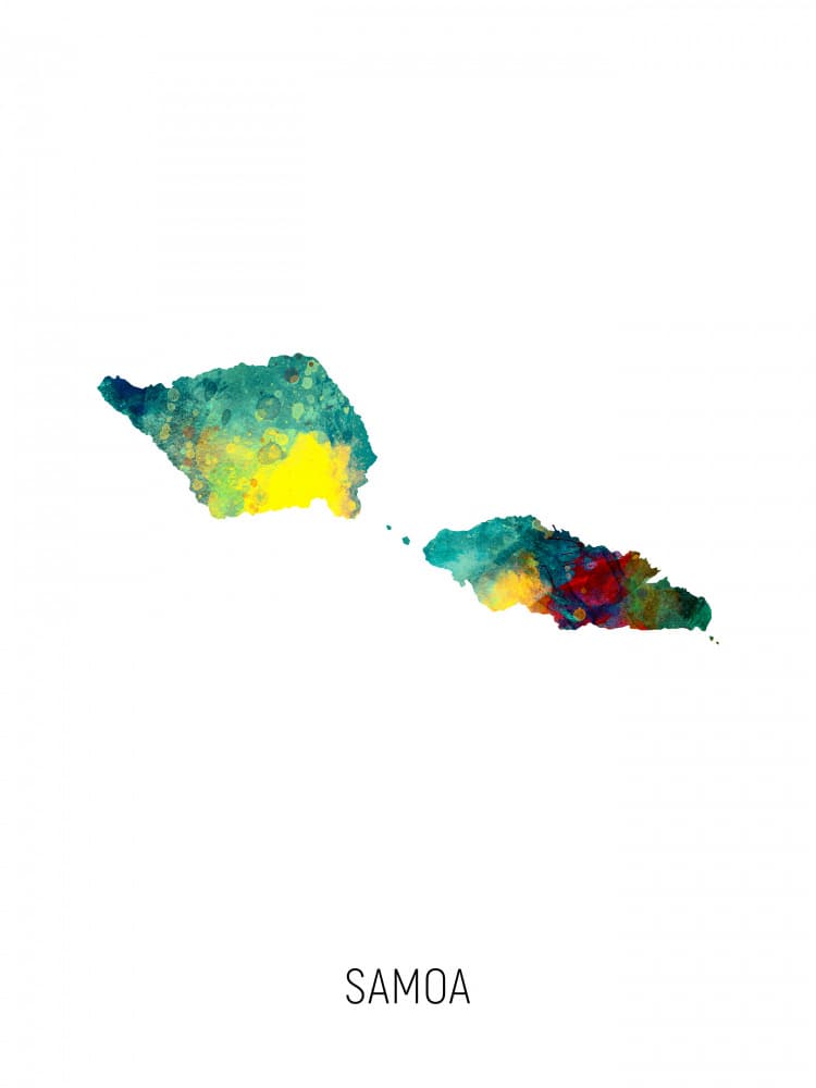 Samoa Watercolor Map by Michael Tompsett — canvas wall art