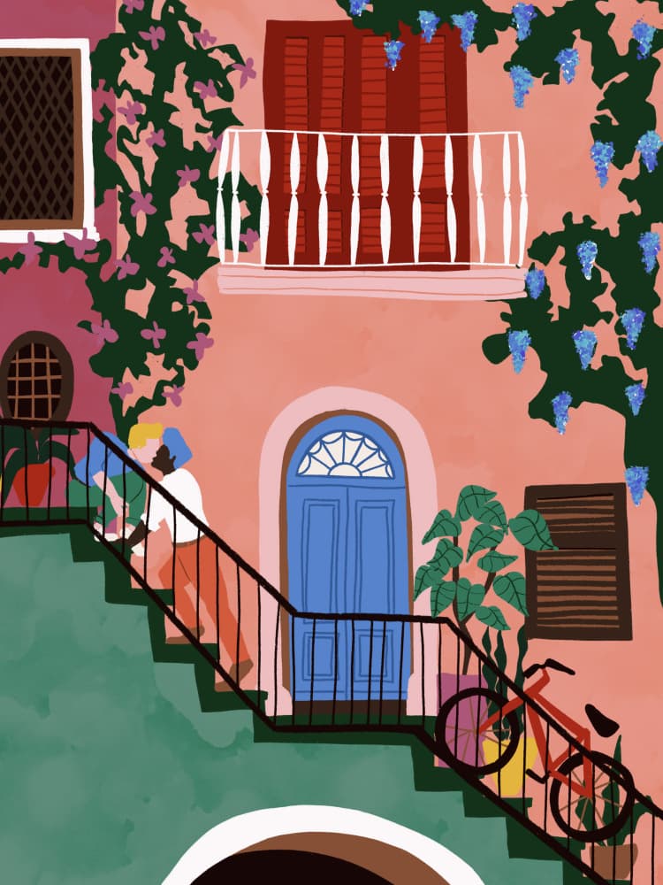 Charming Mediterranean Stairs by Ceyda Alasar — canvas wall art