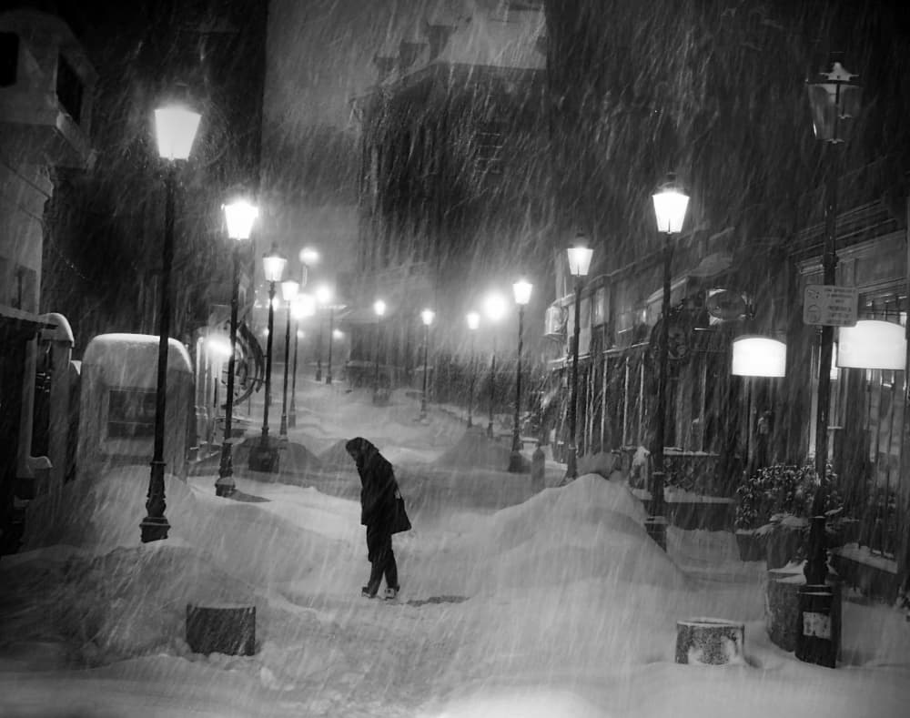 Lone Figure Snowy Night by Cristian Andreescu — canvas wall art