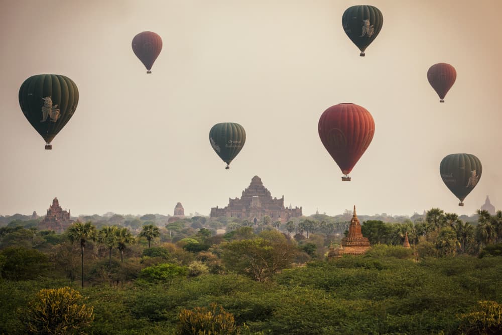 Bagan Hot Air Balloon Sunrise by Milton Louiz — canvas wall art