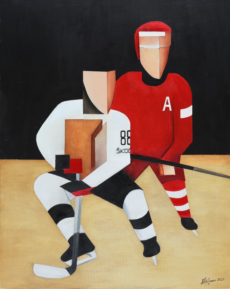 Geometric Hockey Players by Alexander Trifonov — canvas wall art