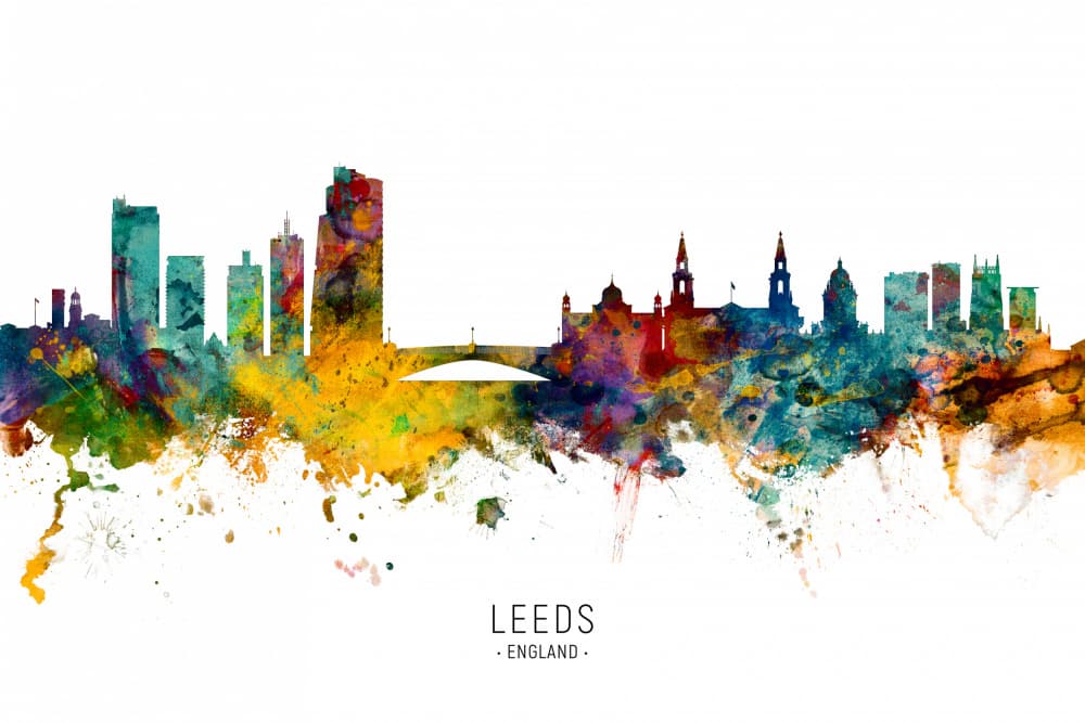 Vibrant Leeds Skyline by Michael Tompsett — canvas wall art