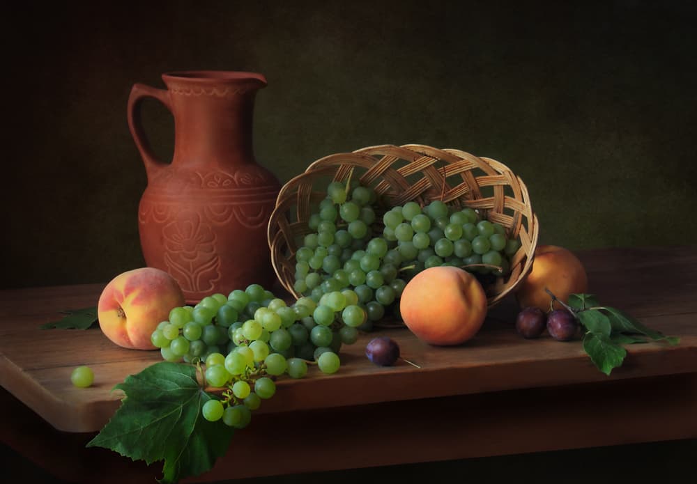 Grapes and Peaches Still Life by Tatyana Skorokhod — canvas wall art