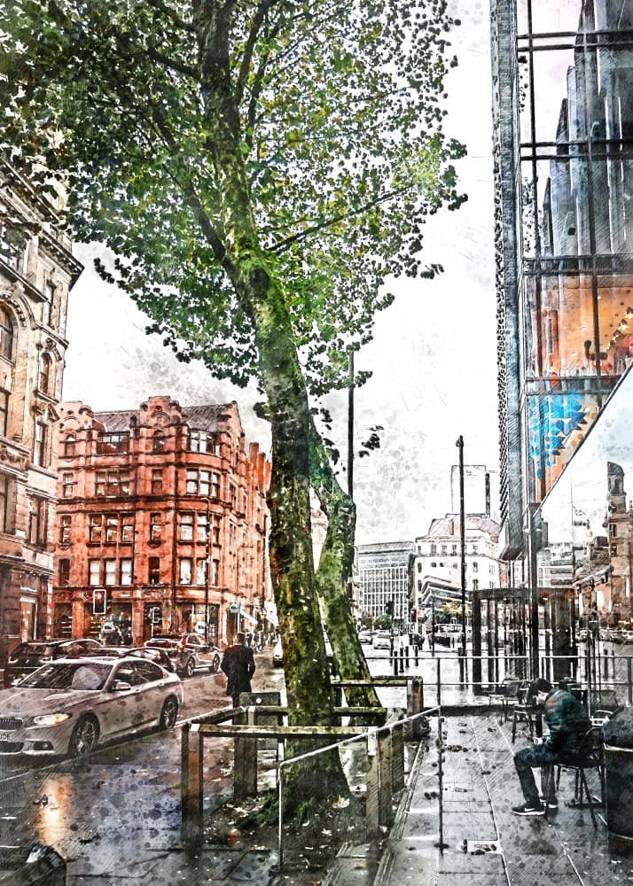 Rainy City Street by Justyna Jaszke — canvas wall art