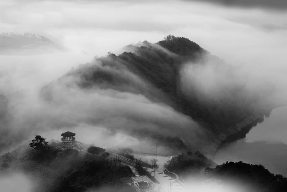 Misty Mountain Pagoda by Shin Woo Ryu — canvas wall art