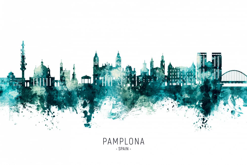 Pamplona Watercolor Skyline by Michael Tompsett — canvas wall art