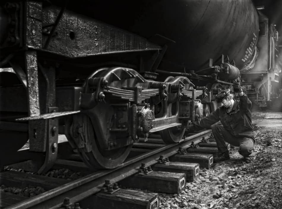 Vintage Train Inspection by Christoph Hessel — canvas wall art