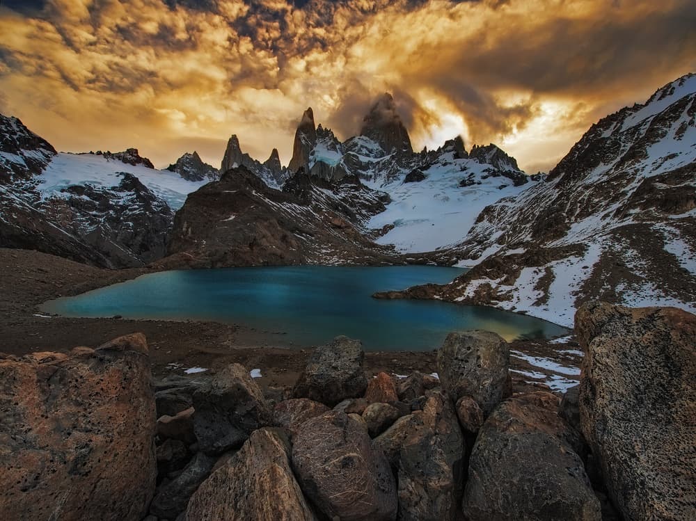 Dramatic Mountain Lake Sunset by Yan Zhang — canvas wall art