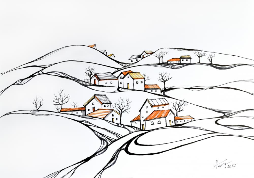 Winter Village Hills by Aniko Hencz — canvas wall art