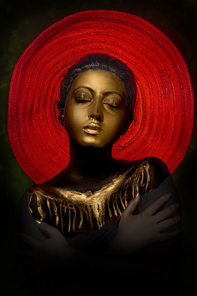 Golden Woman Red Halo by DEBASISH CHATTOPADHYAY — canvas wall art