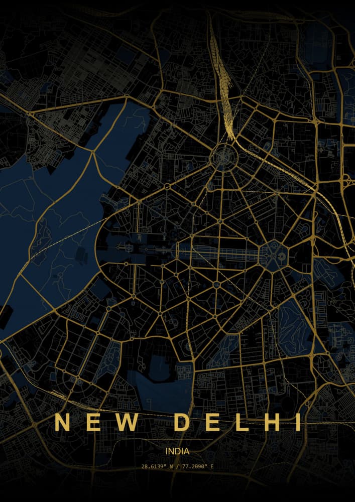 Midnight Delhi Map by HUGO — canvas wall art