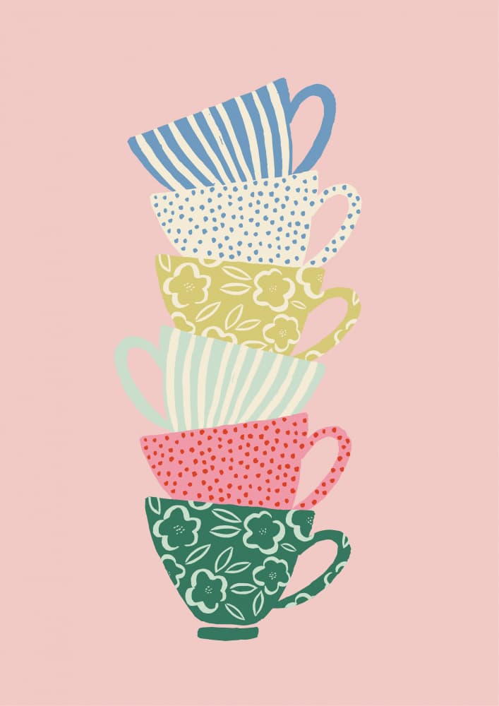 Colorful Stacked Teacups by Aislinn Simmonds — canvas wall art