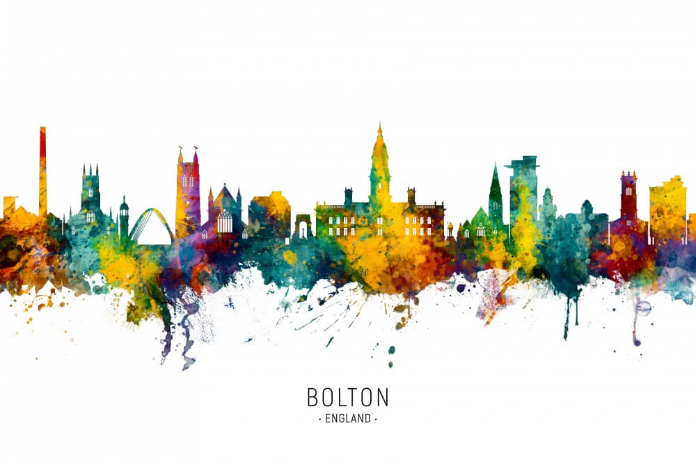 Vibrant Bolton Skyline by Michael Tompsett — canvas wall art