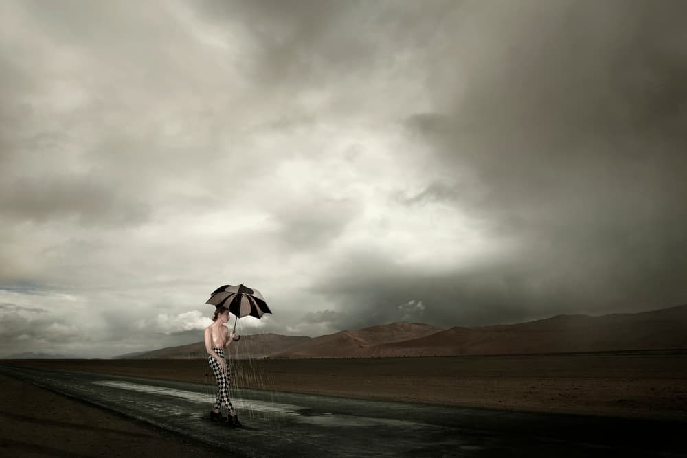 Lonely Figure Rainy Road by Christine von Diepenbroek — canvas wall art