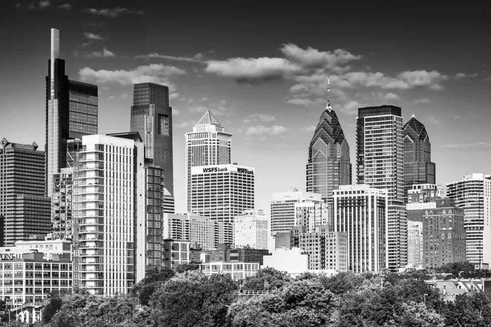 Black and White Philadelphia Skyline by Melanie Viola — canvas wall art