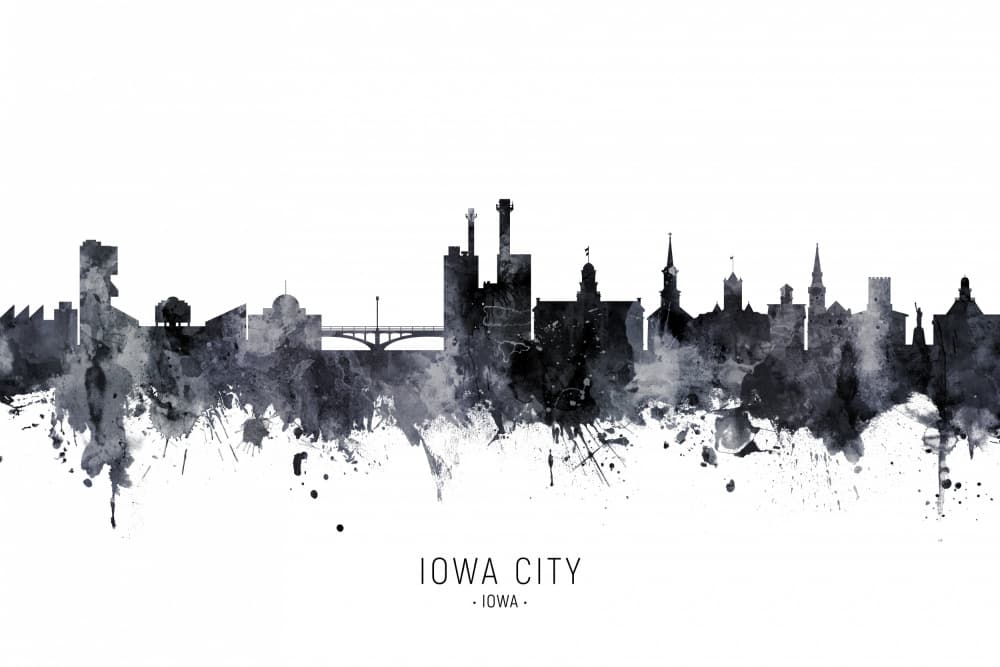 Iowa City Skyline Watercolor by Michael Tompsett — canvas wall art