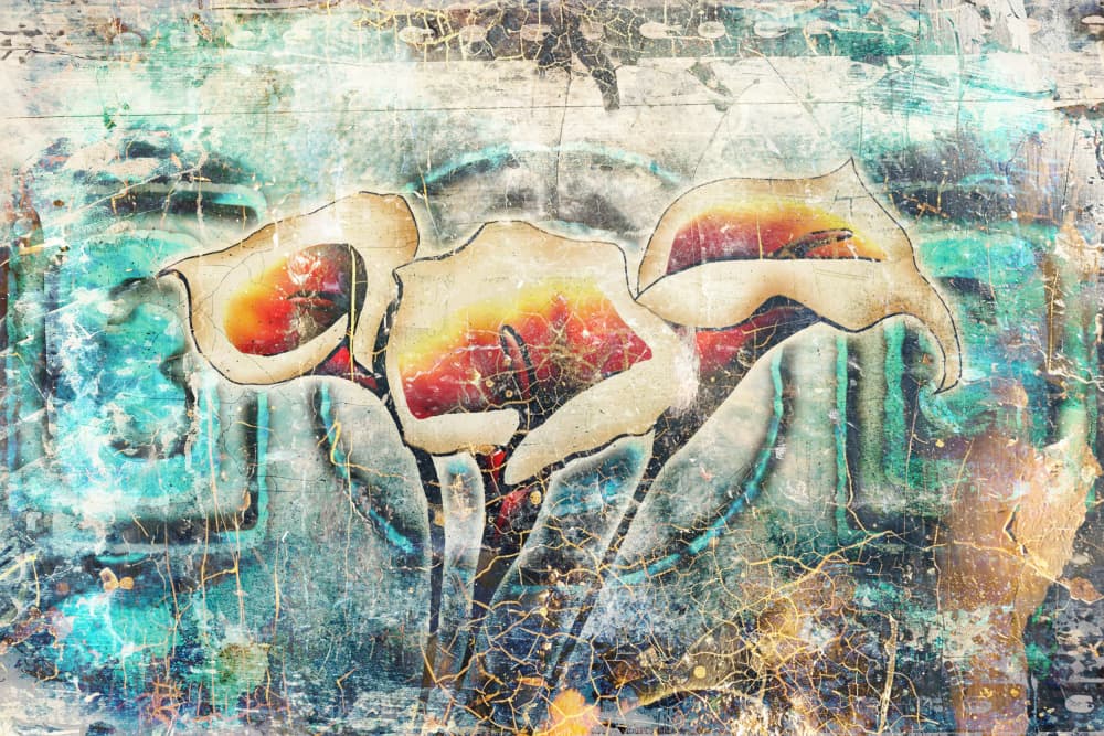 Vibrant Grunge Calla Lilies by Rafal Kulik — canvas wall art