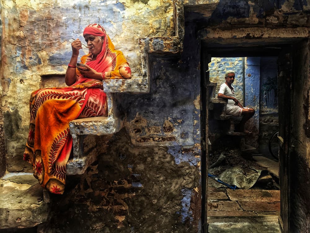 Indian Life On Stairs by Muslianshah Masrie — canvas wall art
