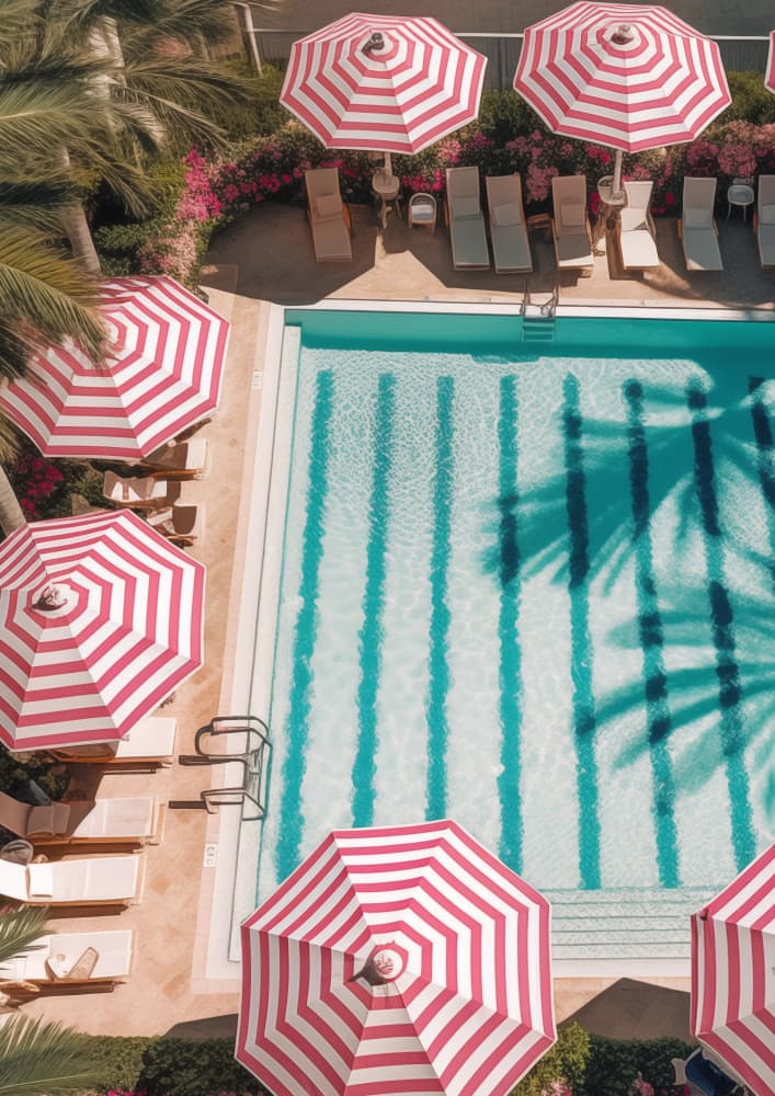 Summer Poolside Umbrellas by Talitha McQueen — canvas wall art