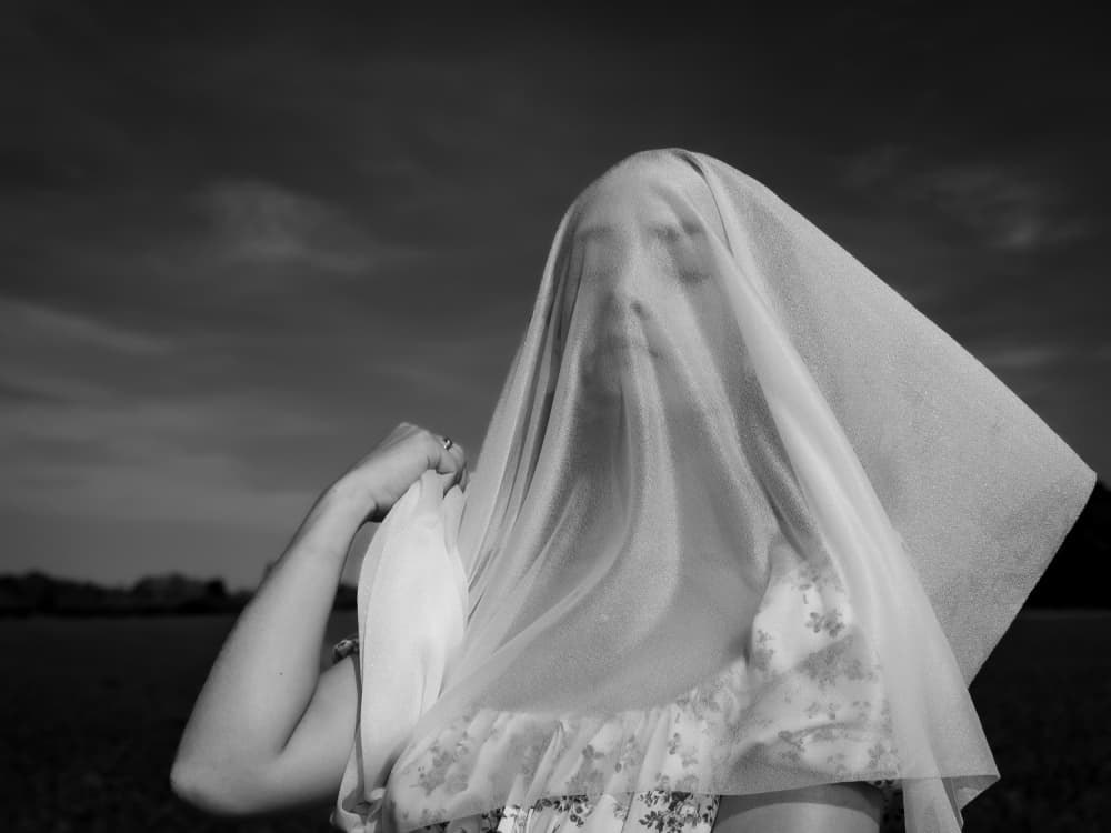 Mysterious Veiled Woman by Thierry Lagandré (Transgressed Light) — canvas wall art