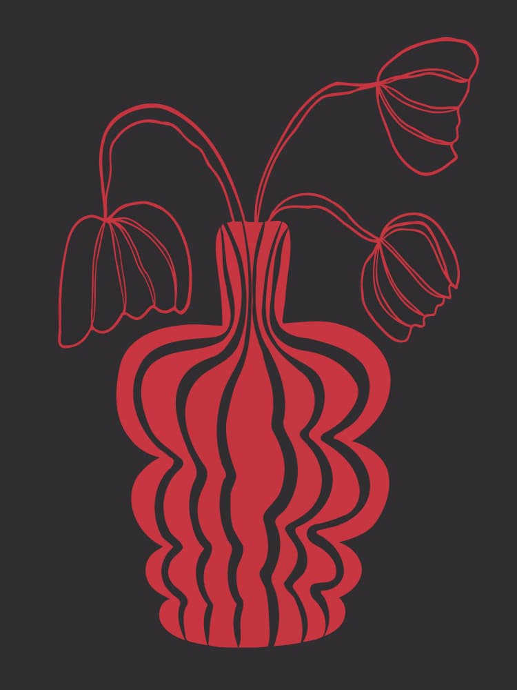 Modern Red Floral Vase by Miho Art Studio — canvas wall art