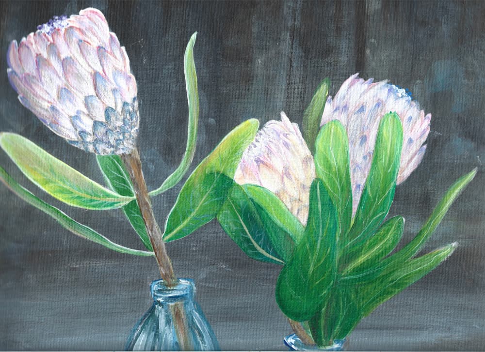 Pink Protea Still Life by Sunet Theron — canvas wall art