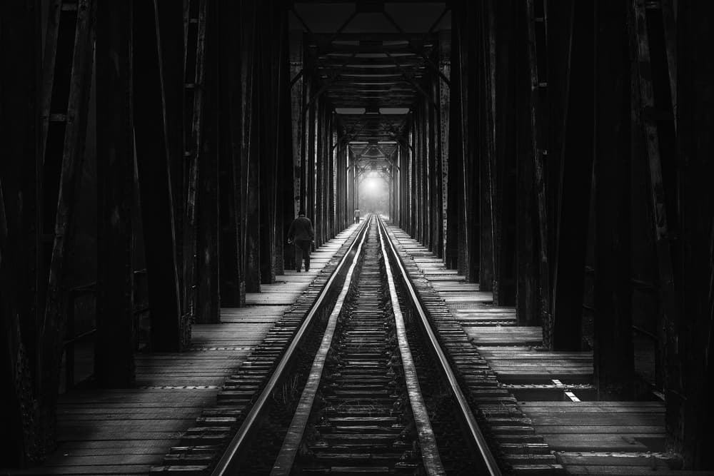 Solitary Figure Dark Tracks by Catalin Alexandru — canvas wall art