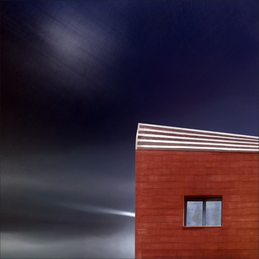 Red Building Night Sky by Gilbert Claes — canvas wall art
