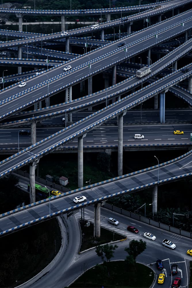 Intertwined City Highways by Ivy Deng — canvas wall art