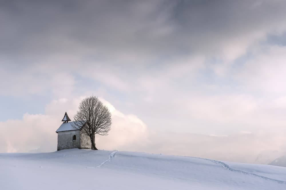 Serene Winter Chapel by Nina Pauli — canvas wall art