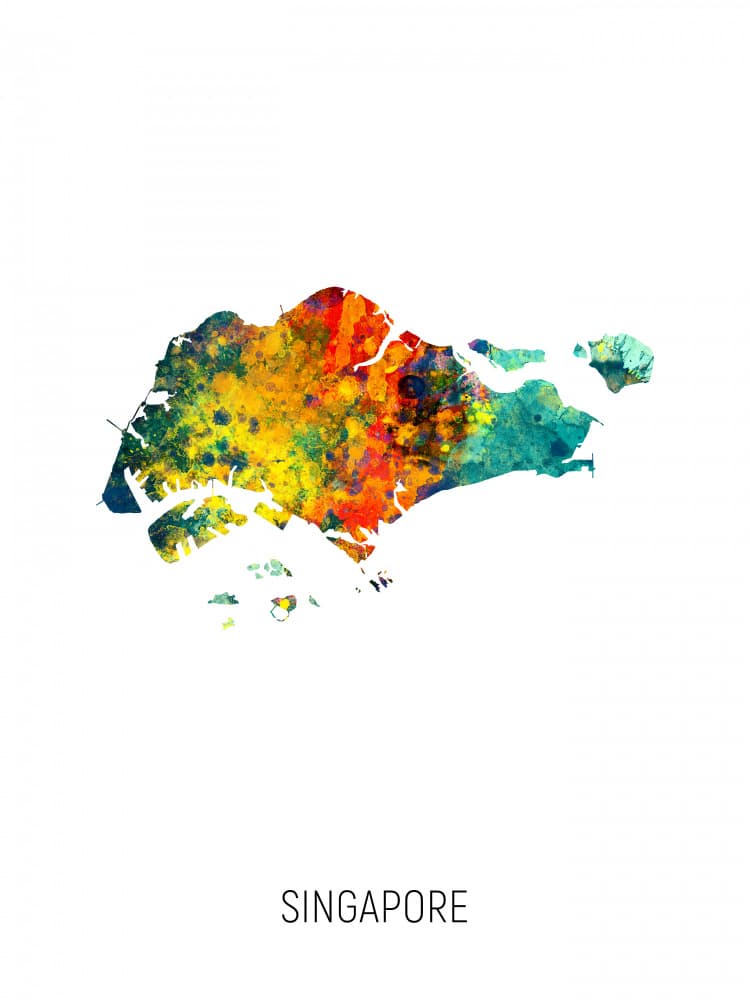 Colorful Singapore Map by Michael Tompsett — canvas wall art