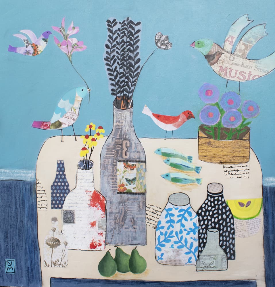 Charming Birds and Bottles by Nathaniel Mather — canvas wall art
