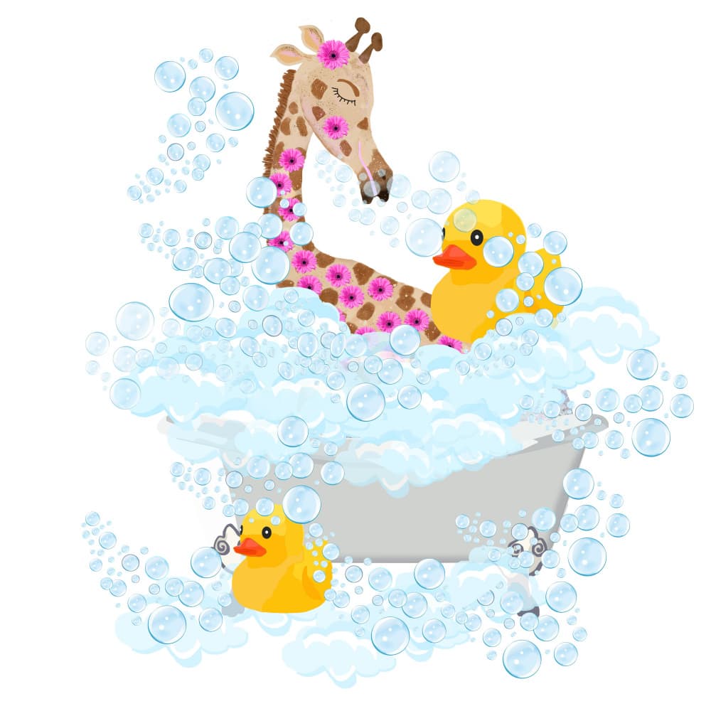 Giraffe Bubble Bath by Lynnda Rakos — canvas wall art