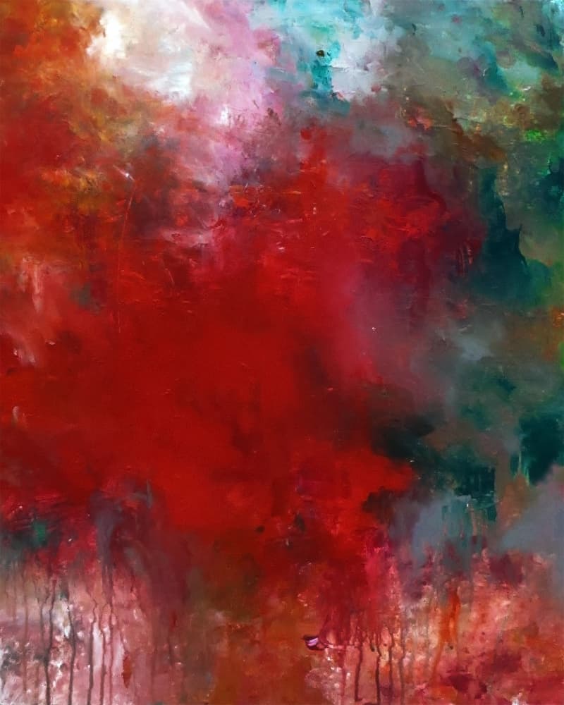 Dynamic Red Abstract Energy by Ron Halfant — canvas wall art