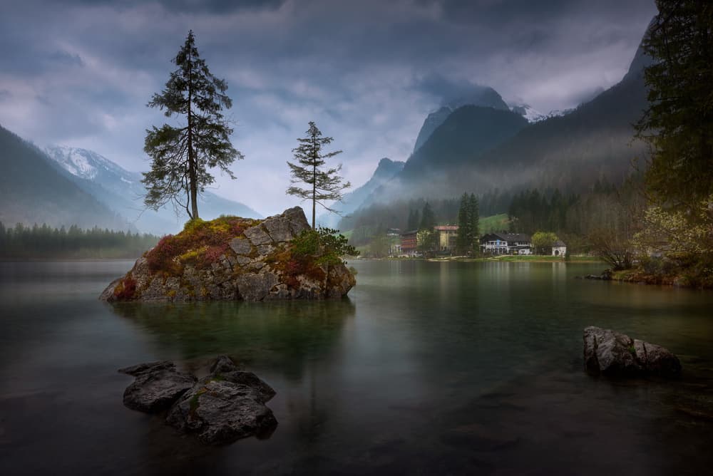 Misty Lake Island View by SANDEEP MATHUR — canvas wall art