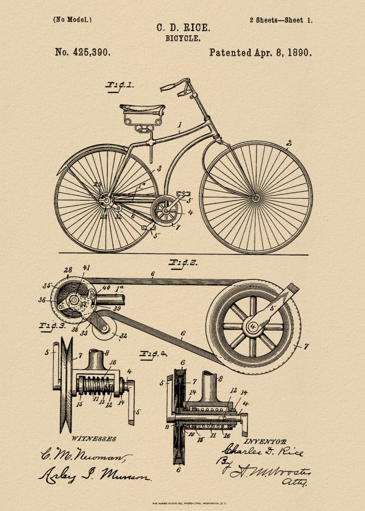 Bicycle Patent 1890 by Andreas Magnusson — canvas wall art