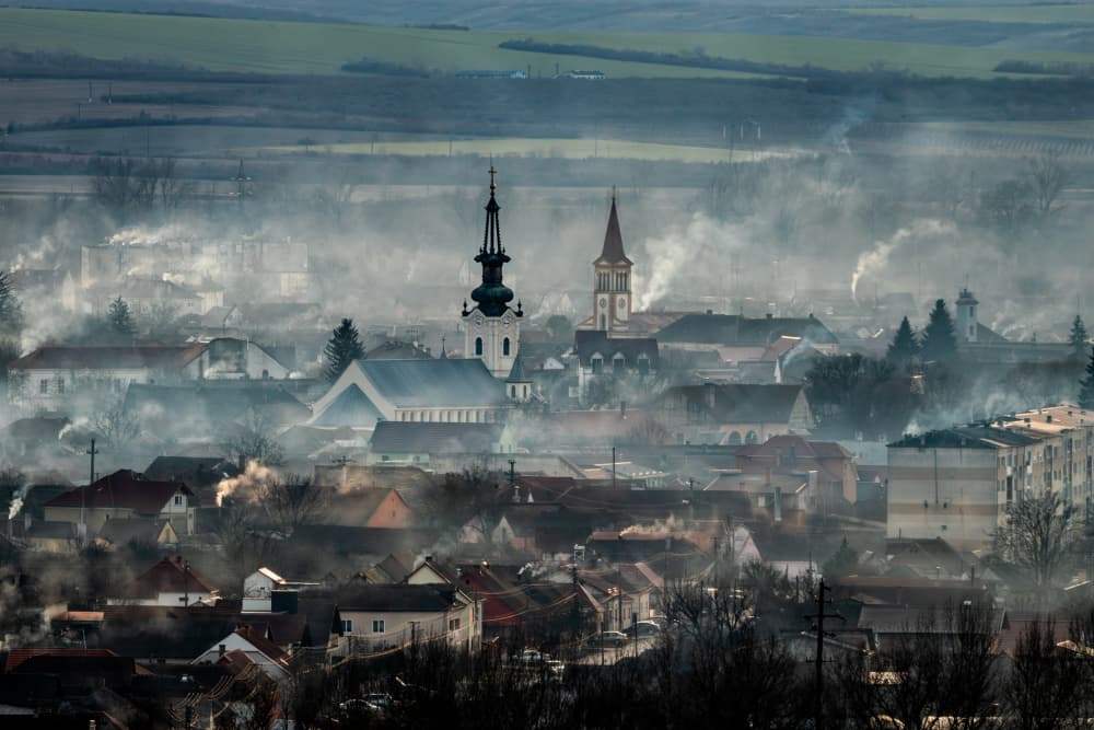 Misty Morning Village by Robert Istodor-Iocsa — canvas wall art