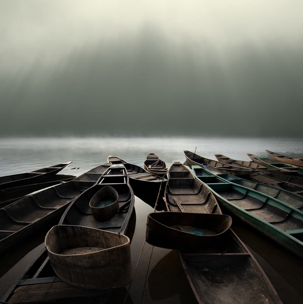 Misty Morning Boats by Shanyewuyu — canvas wall art