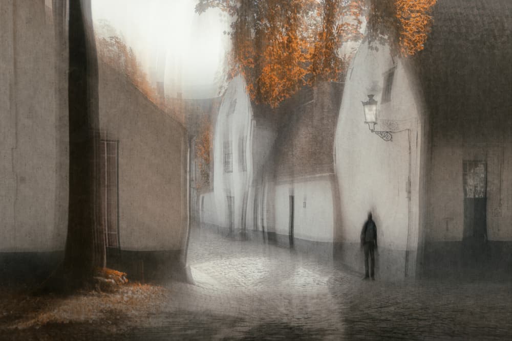 Solitary Autumn Street by Roswitha Schleicher-Schwarz — canvas wall art