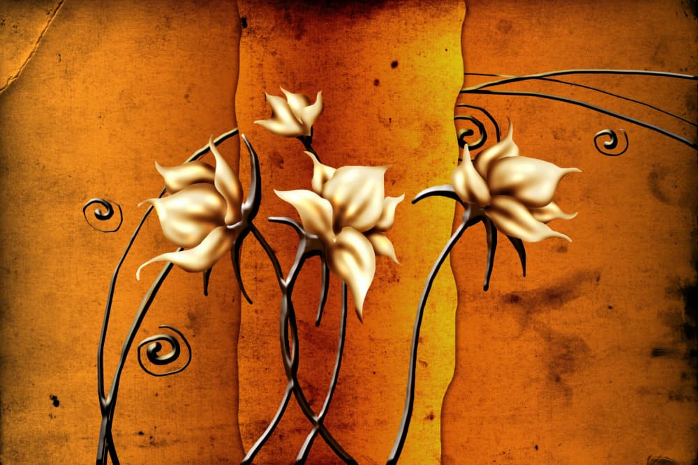Golden Abstract Flowers by Rafal Kulik — canvas wall art