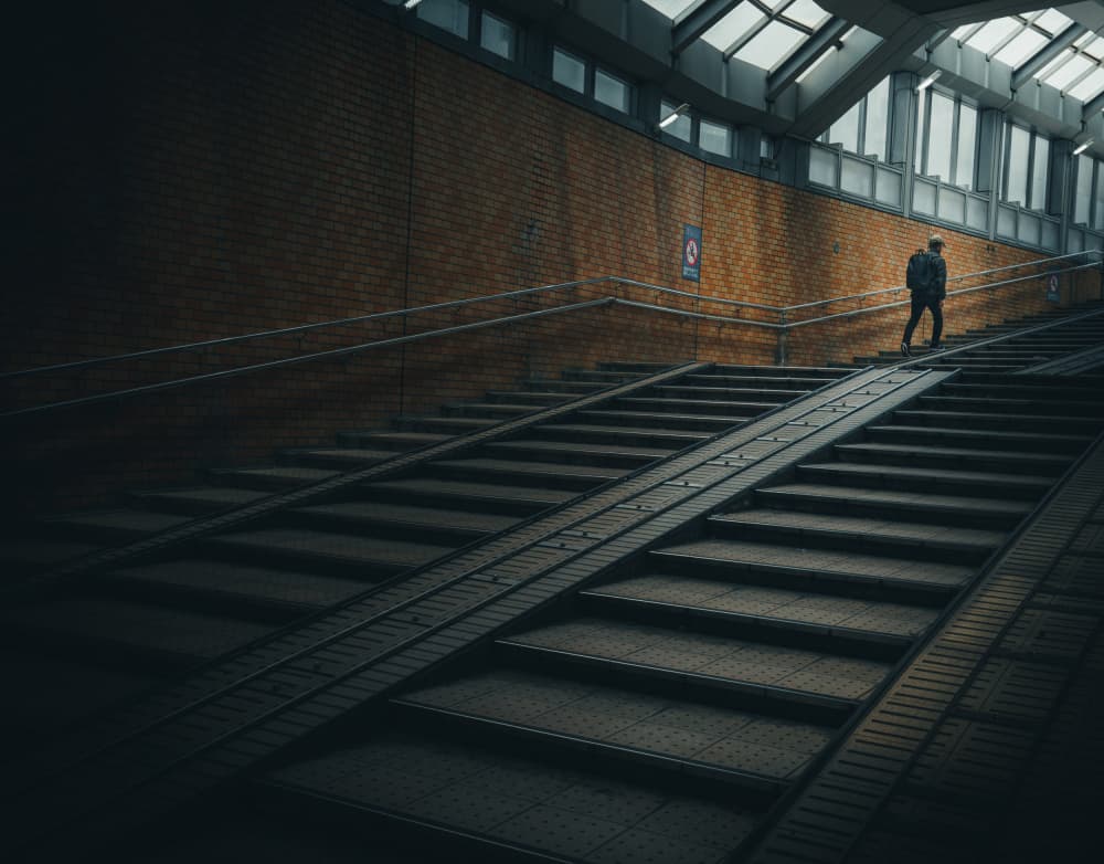 Solitary Figure Ascending Subway by HISASHI ISHIKAWA — canvas wall art